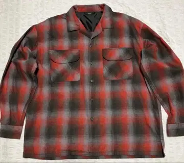 빔즈 옴브레 체크 오픈 카라 셔츠 와이드