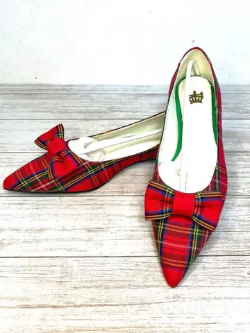 로데오 크라운 컬러풀 체크 무늬 스틸레토 플랫슈즈 (빔즈)