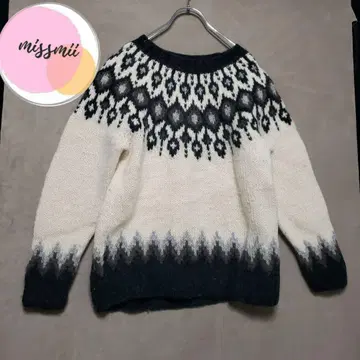 iocus 네팔제 노르딕 무늬 손뜨개질 긴팔 도톰 니트 스웨터 울