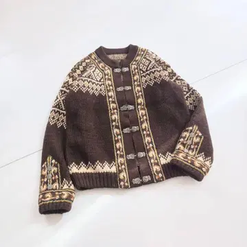 빈티지 로리안 니트 가디건 초콜릿 브라운 자수 C1