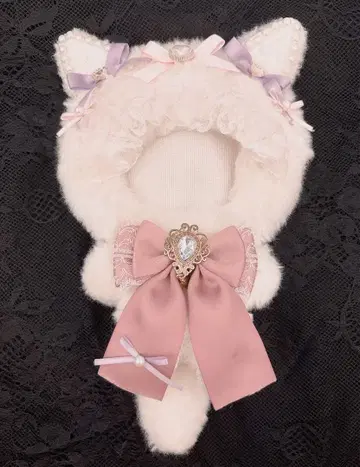 인형옷 16cm 고양이 핑크 x 퍼플 리본