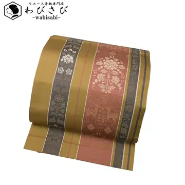 나고야 오비 세로 줄무늬 해수욕장 사슴 꽃 무늬 황토색 O-5583