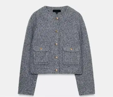 이번 시즌 ZARA 골드 버튼 부클레 자켓 그레이 XS