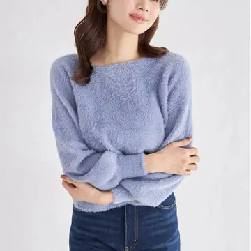 [새상품] 볼륨 슬리브 페더 니트 블루