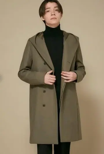 ATTACHMENT 19AW 캐시미어 혼방 평 이중 멜톤 후디드 코트