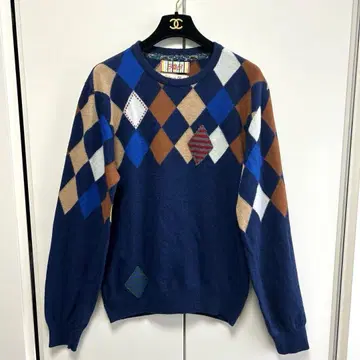 BOB 밥 아가일 패치워크 스웨터 캐시미어 혼방 네이비 x 브라운 계열