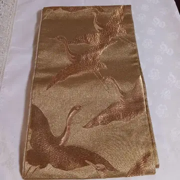 골드 컬러 학 무늬 후쿠로 오비