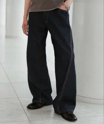 VINTAGE WASHED CURVED DENIM 인디고 블루 S