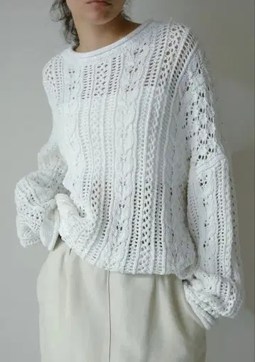 etretokyo 로우 게이지 케이블 니트 풀오버 화이트