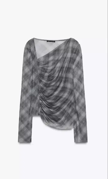 택 포함 새상품 완판 ZARA 체크 무늬 튤 상의 S 사이즈 자라