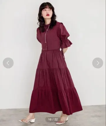 [ 새상품 ] w closet 베스트 SET 반팔 티어드 원피스 버건디