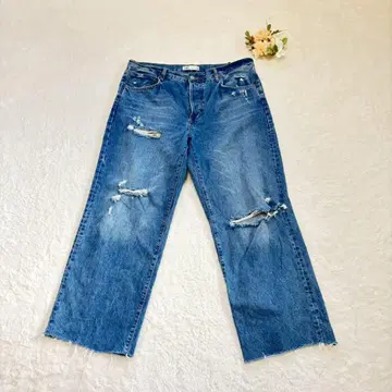 ZARA 자라 와이드 데님 팬츠 컷오프 데미지 가공 빅 사이즈