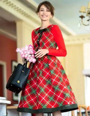 레드 x 그린 체크 원피스 니트 리본 크리스마스 38