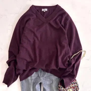 레어 컬러 마가렛호웰 캐시미어 100% 니트 보라색 퍼플 V넥