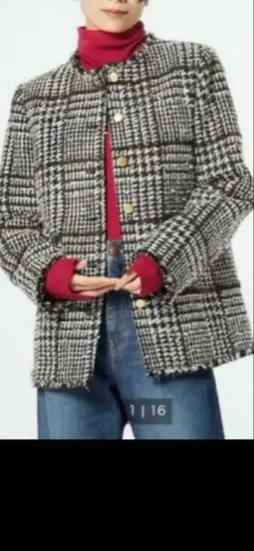 PLST 플라스테 믹스 트위드 노카라 자켓 L