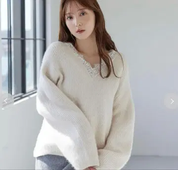 라쿤 카라 레이스 풀오버 화이트 아이보리