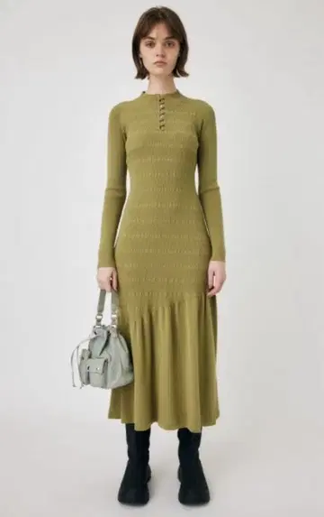 올리브 니트 롱 원피스