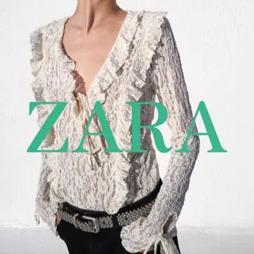 [ ZARA ] 레이스 프릴 장식 블라우스 상의