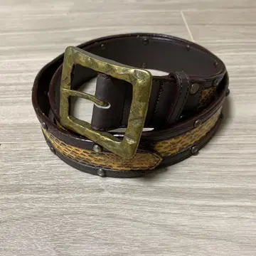가죽 뱀 패턴 벨트 브라운