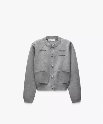 ZARA 플레인 니트 자켓 패디드 숄더