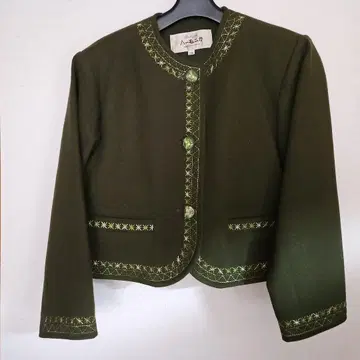 하모니카 다크 그린 노카라 자켓 프리 사이즈