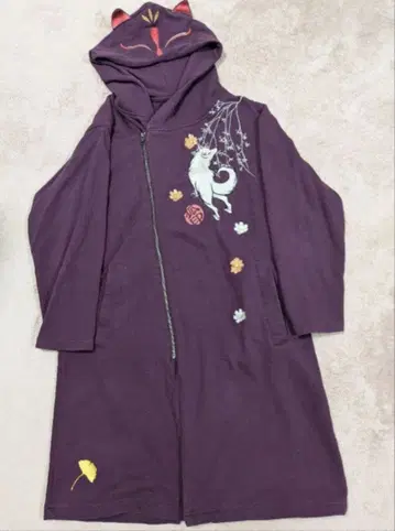 금석 여우 자수 금석 -KON-JAKU- 롱 기장 후드티