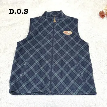 s.2004 [ D.O.S ] 플리스 베스트 집업 체크 무늬 네이비 계열