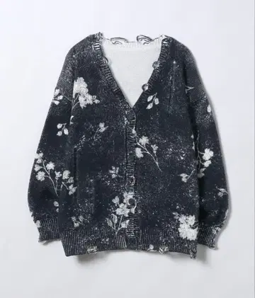 Blur 플라워 프린트 V넥 가디건 블랙