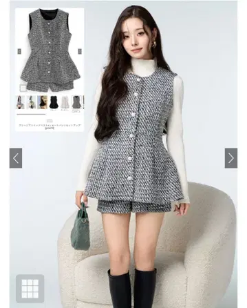 GRL 프리 트위드 베스트 x 숏팬츠 셋업