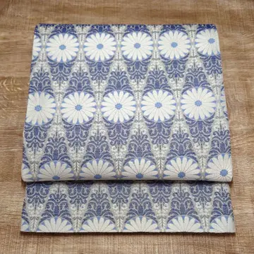 후쿠로 오비 전통 문양 국화 남색 옅은 그레이 재단 포함