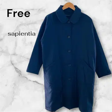 sapientia 충전솜 롱 코트 네이비 둥근 카라 심플 내추럴 Free