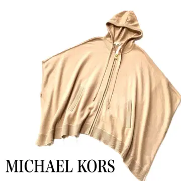 마이클코어스 베이지 x 골드 MK 지퍼 니트 판초 L/XL
