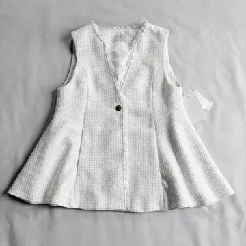 미사용 [셀프라이드] 플레어 페플럼 트위드 베스트 F 화이트 그레이