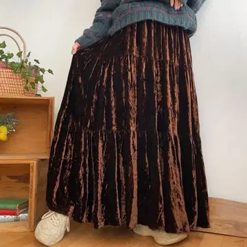 구제 벨로아 티어드 롱 스커트