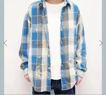 bowwow 바우와우 체크 무늬 긴팔 셔츠 데미지 가공