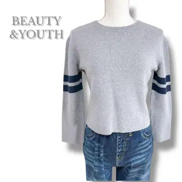 새상품급 뷰티&유스 소매 라인 긴팔 니트 크롭 기장 면100%