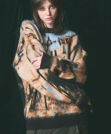 프라임 오버랜드스케이프 페인팅 크루넥 니트 풀오버