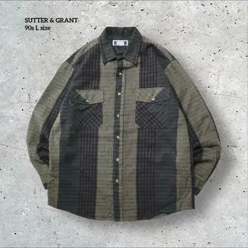 90s SUTTER & GRANT 블로킹 체크 플란넬 셔츠 블랙