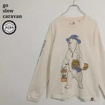 go slow caravan 티셔츠 곰 긴팔 크림색 L