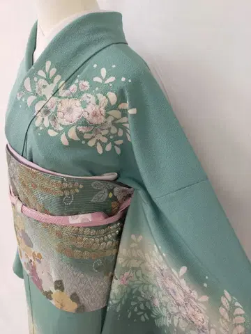 새상품급 순수 실크 이중 기모노 츠지카 꽃 호몬기 단품