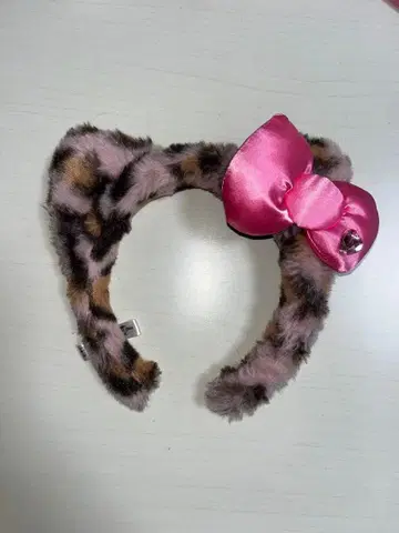 USJ 키티 레오파드 무늬 핑크 리본 머리띠