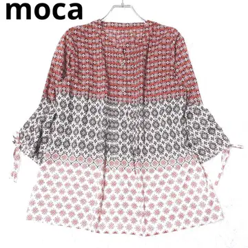 모카 7부 소매 블라우스 상의 튜닉 올 패턴 에스닉 캐주얼