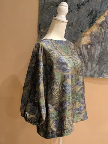 순수 실크 본장 오시마 명주 기모노 리메이크 7부 소매 풀오버 상의