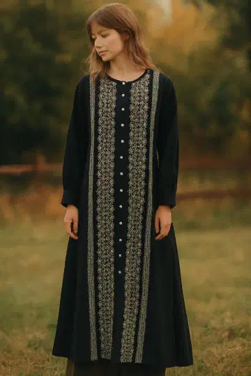 [ 미사용 ] fu-dueka:: 자수 장식 블랙 롱 원피스