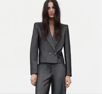 ZARA 숏 기장 라메 테일러드 자켓 블랙 XS 사이즈