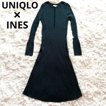 유니클로 이네스 3D 와이드 리브 크루넥 니트 원피스 L 그린