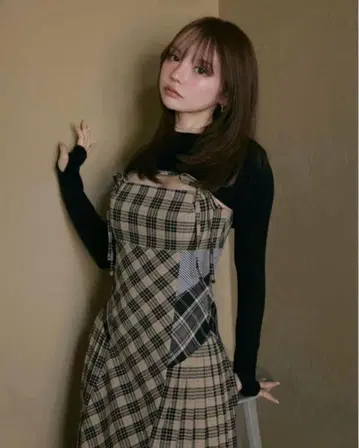 andmary Nadia 체크 롱 드레스 베이지