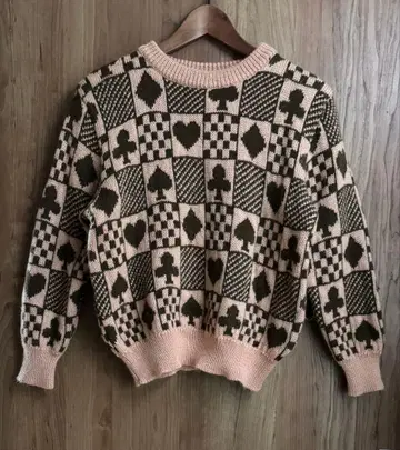 tomatsu 키드모헤어 니트 트럼프 무늬 스페이드 하트 다이아 클럽