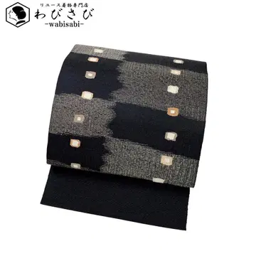 나고야 오비  추상 사각 무늬 블랙 컬러 O-5615