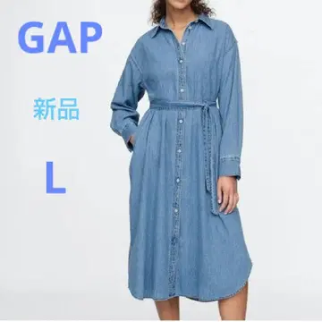 기간 한정 가격 GAP 데님 맥시 셔츠 원피스 블루 L